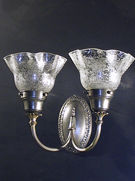 Pair of Double Arm Sconces with Transfer Etched Shades